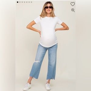 Light Blue Distressed Raw Hem Straight Maternity Jeans